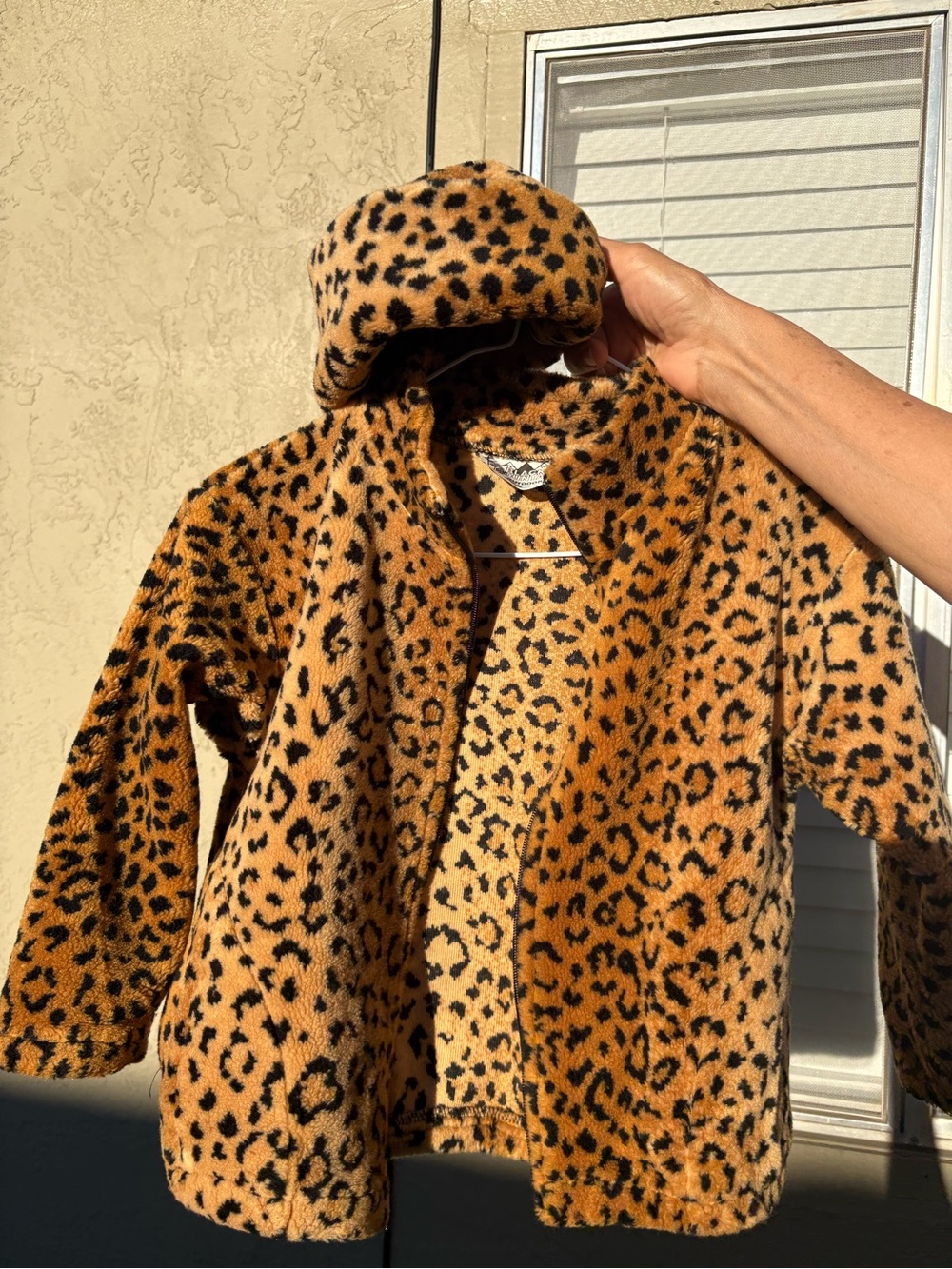 Kids' Faux Fur Leopard Print Jacket - with hat